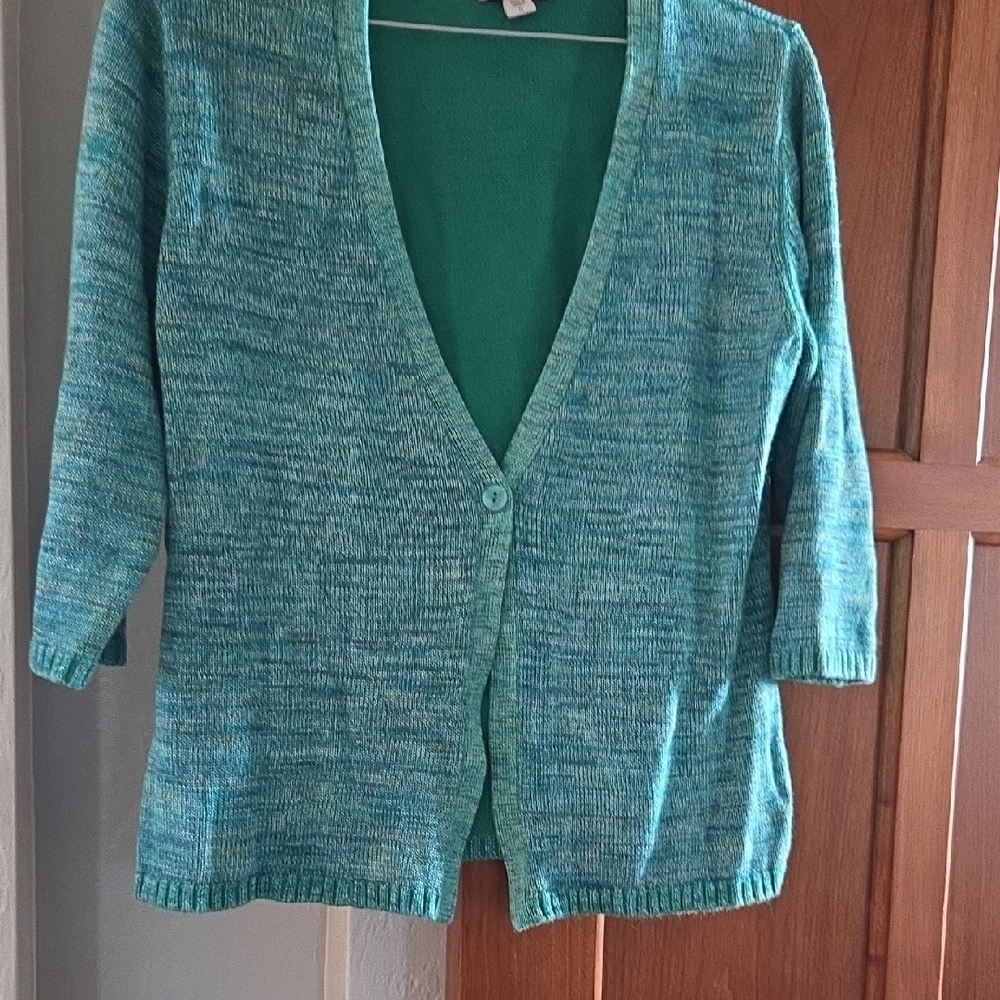 Coldwater Creek Turquoise/greenKnit Cardigan. Cotton And Rayon.